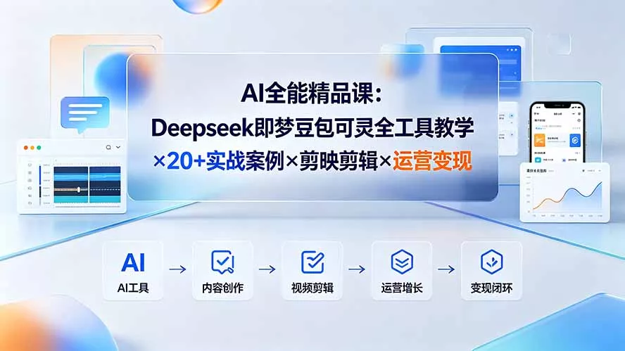 AI全能精品课：Deepseek即梦豆包可灵全工具教学×20+实战案例×剪映剪辑×运营变现网创项目-知识付费-在线课程-自媒体创业-网络副业-优利资源优利资源网