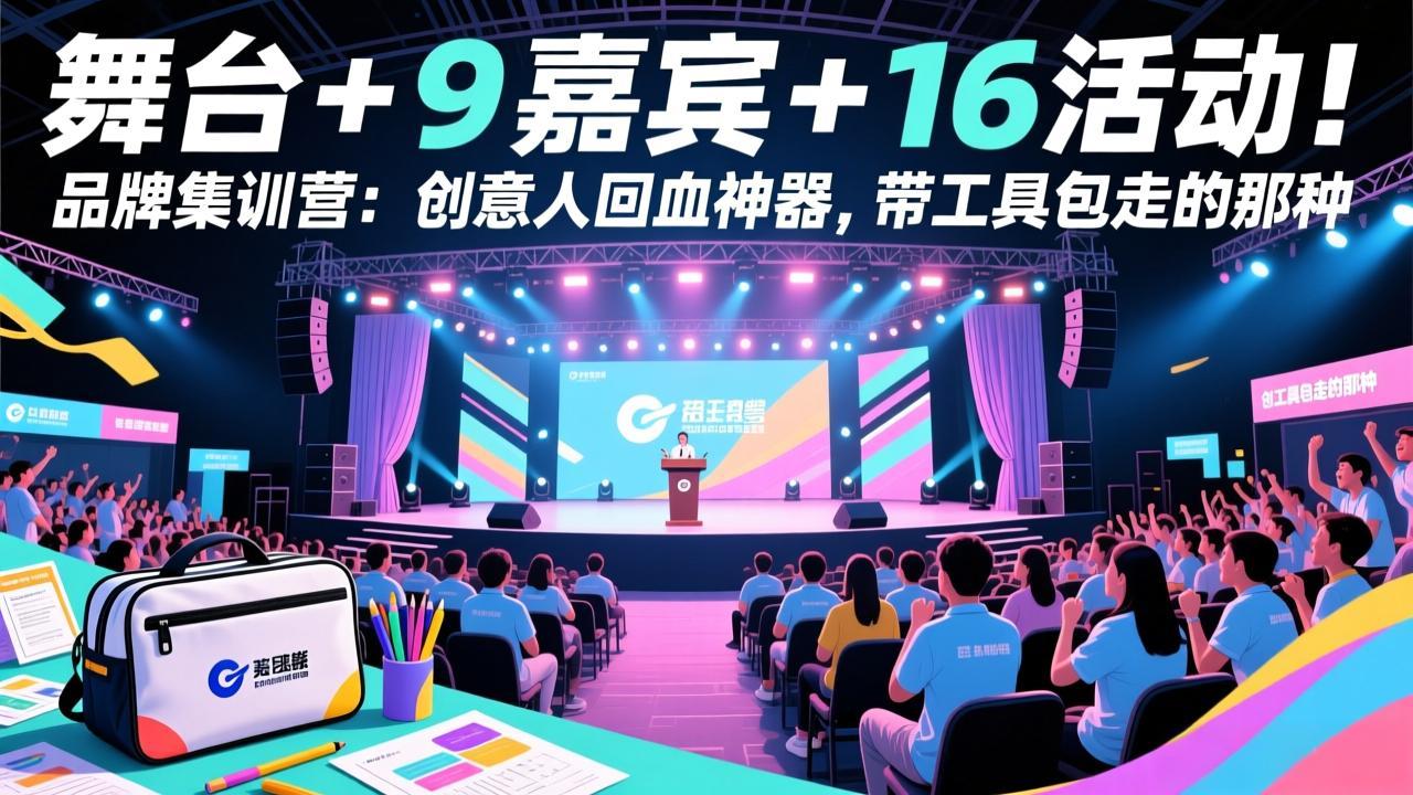 舞台 + 9 嘉宾 + 16 活动！品牌集训营：创意人回血神器，带工具包走的那种网创项目-知识付费-在线课程-自媒体创业-网络副业-优利资源优利资源网