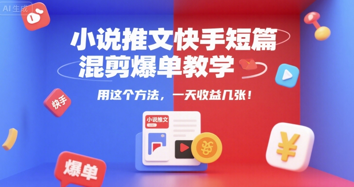 小说推文快手短篇混剪爆单教学，用这个方法，一天收益几张网创项目-知识付费-在线课程-自媒体创业-网络副业-优利资源优利资源网