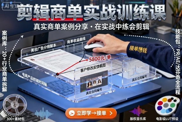 剪辑商单实战训练课，真实商单案例分享，在实战中练会剪辑网创项目-知识付费-在线课程-自媒体创业-网络副业-优利资源优利资源网