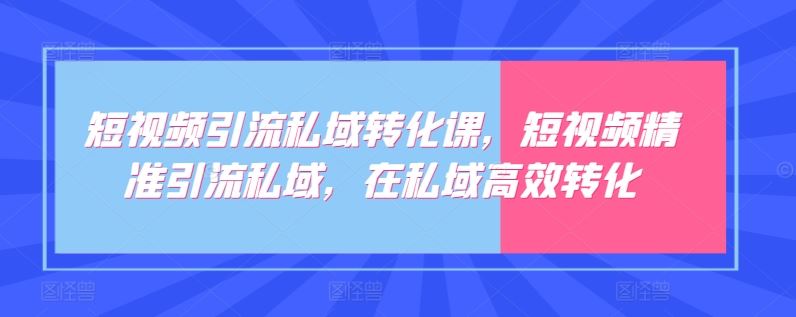 短视频引流私域转化课，短视频精准引流私域，在私域高效转化网创项目-知识付费-在线课程-自媒体创业-网络副业-优利资源优利资源网