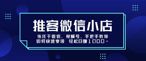 推客微信小店依托于微信、视频号，手把手教你如何快速变现 轻松日入1k+【揭秘】网创项目-知识付费-在线课程-自媒体创业-网络副业-优利资源优利资源网