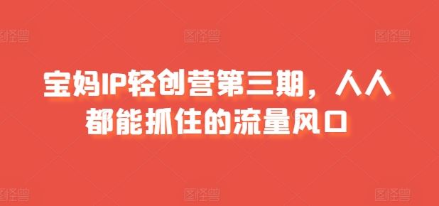 宝妈IP轻创营第三期，人人都能抓住的流量风口网创项目-知识付费-在线课程-自媒体创业-网络副业-优利资源优利资源网