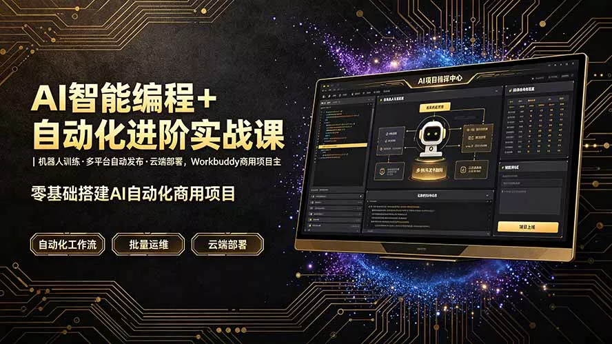 AI智能编程+自动化进阶实战课｜机器人训练·多平台自动发布·云端部署，Workbuddy商用项目全流程教学网创项目-知识付费-在线课程-自媒体创业-网络副业-优利资源优利资源网