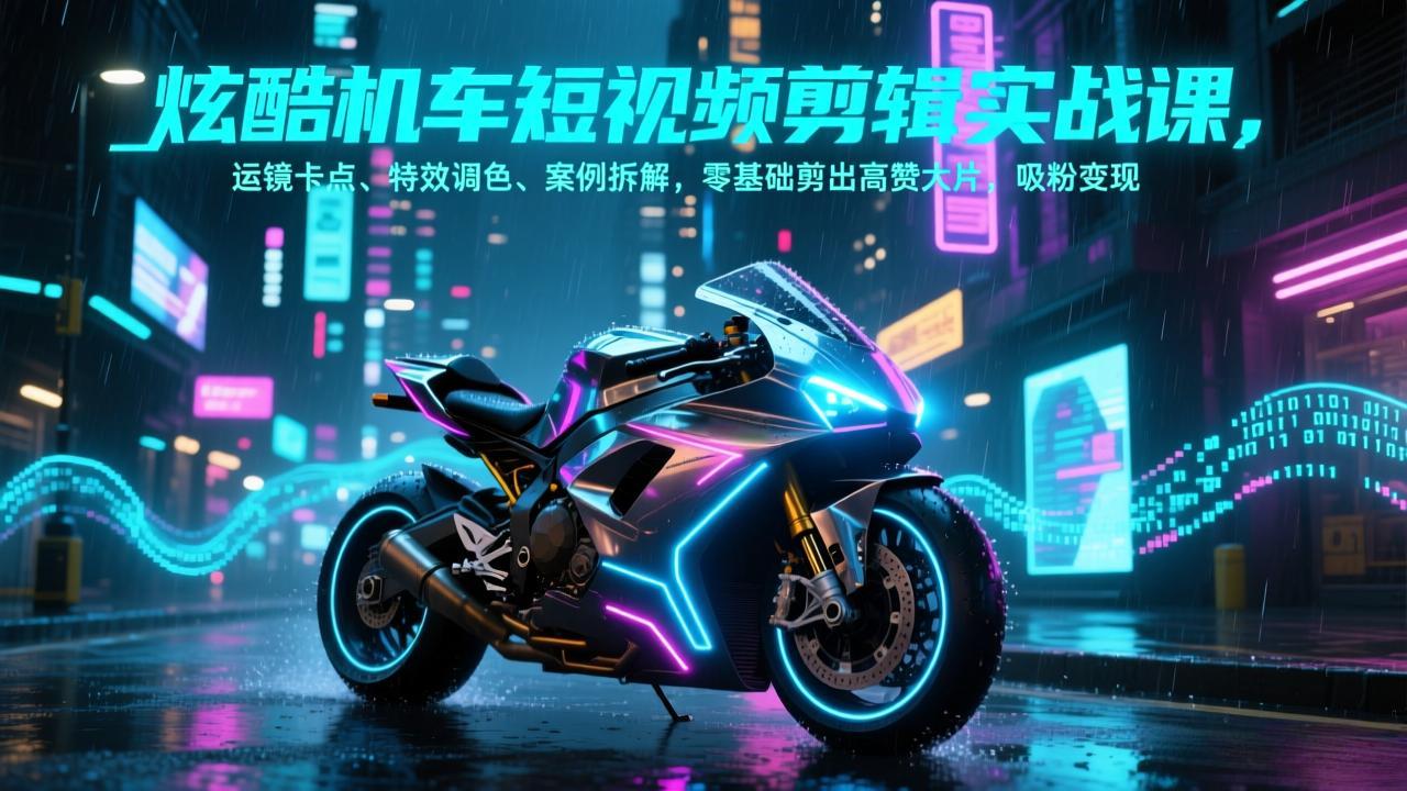炫酷机车短视频剪辑实战课，运镜卡点、特效调色、案例拆解，零基础剪出高赞大片，吸粉变现网创项目-知识付费-在线课程-自媒体创业-网络副业-优利资源优利资源网