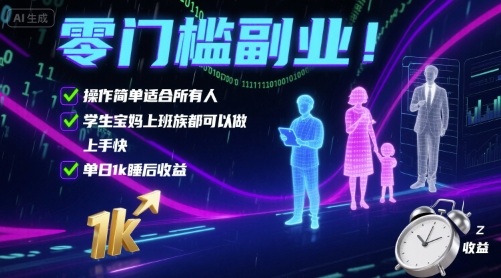 零门槛副业！操作简单适合所有人，学生宝妈上班族都可以做，上手快，单日1k睡后收益【揭秘】网创项目-知识付费-在线课程-自媒体创业-网络副业-优利资源优利资源网