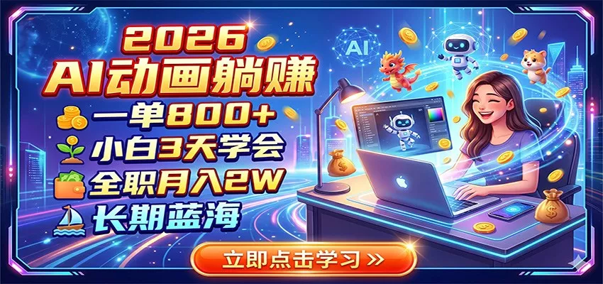2026 AI动画躺赚：一单800+，小白3天学会，全职月入2W，长期蓝海网创项目-知识付费-在线课程-自媒体创业-网络副业-优利资源优利资源网
