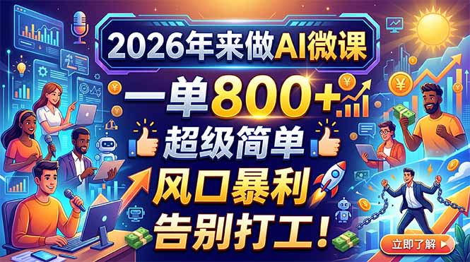 2026年来做AI微课，一单800+，超级简单，风口暴利，告别打工！网创项目-知识付费-在线课程-自媒体创业-网络副业-优利资源优利资源网