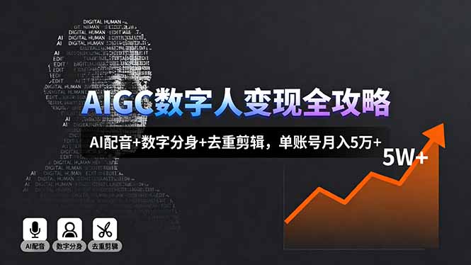 AIGC数字人变现全攻略，AI配音+数字分身+去重剪辑，单账号月入5万+网创项目-知识付费-在线课程-自媒体创业-网络副业-优利资源优利资源网