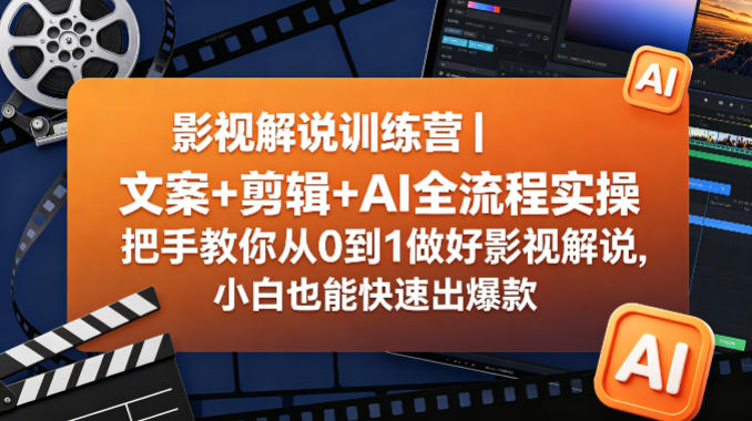 影视解说训练营｜文案+剪辑+AI全流程实操，把手教你从0到1做好影视解说，小白也能快速出爆款网创项目-知识付费-在线课程-自媒体创业-网络副业-优利资源优利资源网