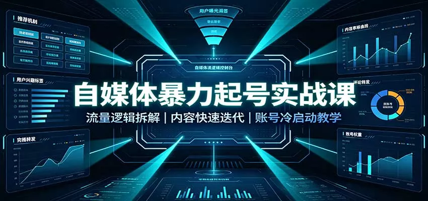 自媒体暴力起号实战课:流量逻辑拆解,内容快速迭代,账号冷启动教学网创项目-知识付费-在线课程-自媒体创业-网络副业-优利资源优利资源网