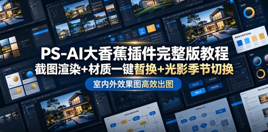 PS-AI大香蕉插件完整版教程，截图渲染+材质一键替换+光影季节切换，室内外效果图高效出图高阶课程网创项目-知识付费-在线课程-自媒体创业-网络副业-优利资源优利资源网