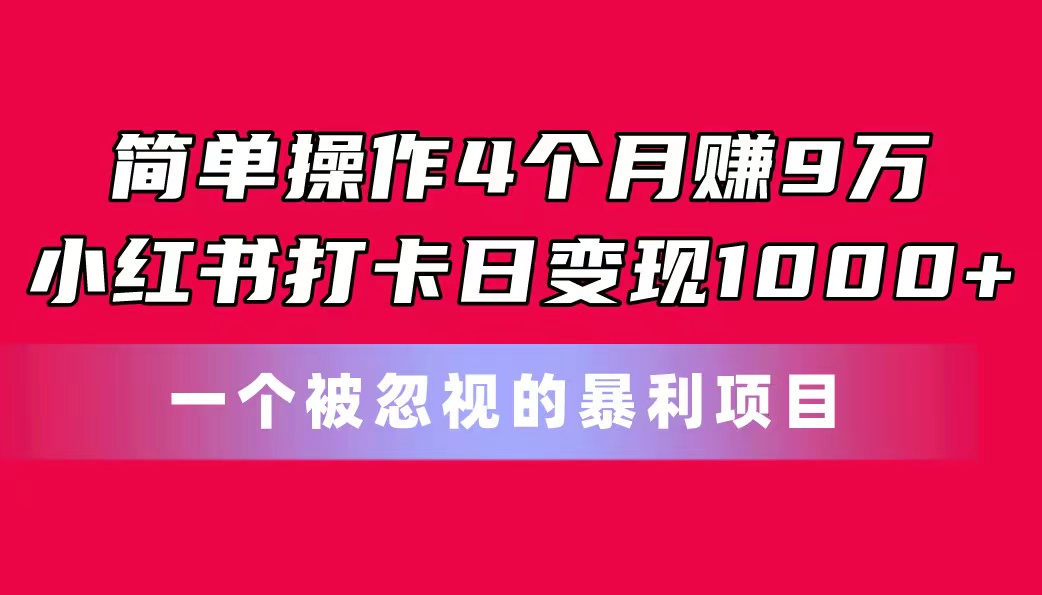 （11048期）简单操作4个月赚9万！小红书打卡日变现1000+！一个被忽视的暴力项目网创项目-知识付费-在线课程-自媒体创业-网络副业-优利资源优利资源网
