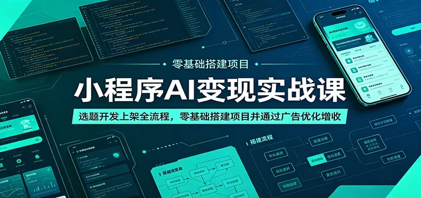 小程序AI变现实战课：选题开发上架全流程，零基础搭建项目并通过广告优化增收网创项目-知识付费-在线课程-自媒体创业-网络副业-优利资源优利资源网