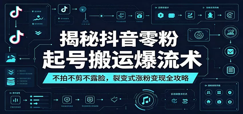 揭秘抖音零粉起号搬运爆流术：不拍不剪不露脸，裂变式涨粉变现全攻略网创项目-知识付费-在线课程-自媒体创业-网络副业-优利资源优利资源网