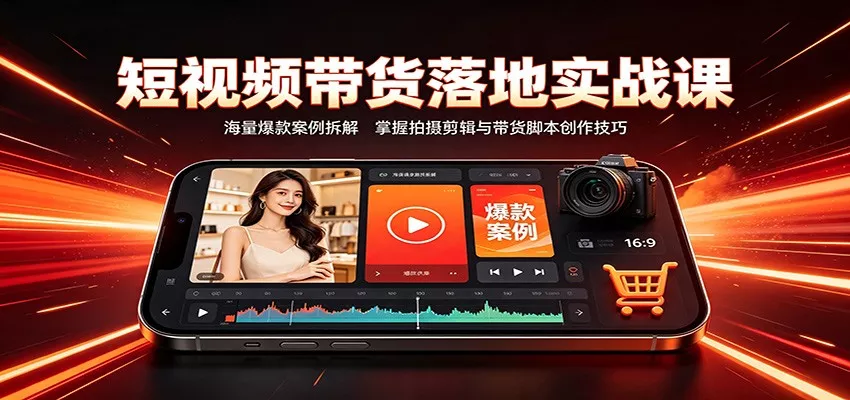 短视频带货落地实战课：海量爆款案例拆解，掌握拍摄剪辑与带货脚本创作技巧网创项目-知识付费-在线课程-自媒体创业-网络副业-优利资源优利资源网