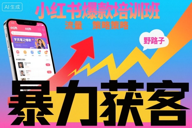 小红书爆款培训班，小红书获客野路子流量打法，暴力持续获客网创项目-知识付费-在线课程-自媒体创业-网络副业-优利资源优利资源网