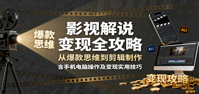 影视解说变现全攻略：从爆款思维到剪辑制作，含手机电脑操作及变现实用技巧网创项目-知识付费-在线课程-自媒体创业-网络副业-优利资源优利资源网