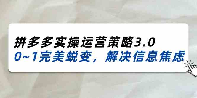 2024-2025拼多多实操运营策略3.0，0~1完美蜕变，解决信息焦虑（38节）网创项目-知识付费-在线课程-自媒体创业-网络副业-优利资源优利资源网