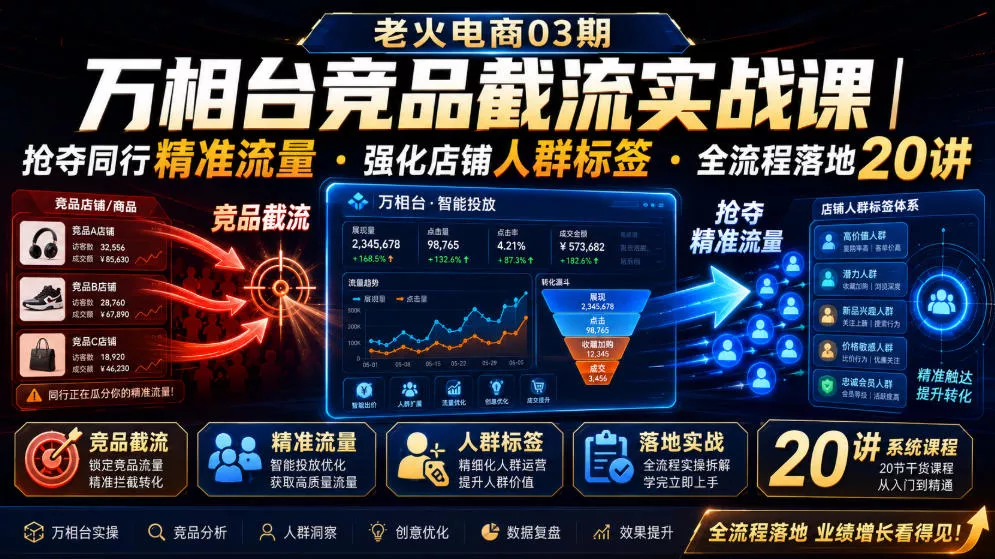 老火电商03期・万相台竞品截流实战课｜抢夺同行精准流量・强化店铺人群标签・全流程落地20讲网创项目-知识付费-在线课程-自媒体创业-网络副业-优利资源优利资源网