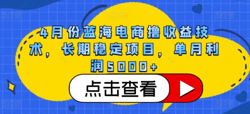 4月份蓝海电商撸收益技术，长期稳定项目，单月利润5000+【揭秘】网创项目-知识付费-在线课程-自媒体创业-网络副业-优利资源优利资源网