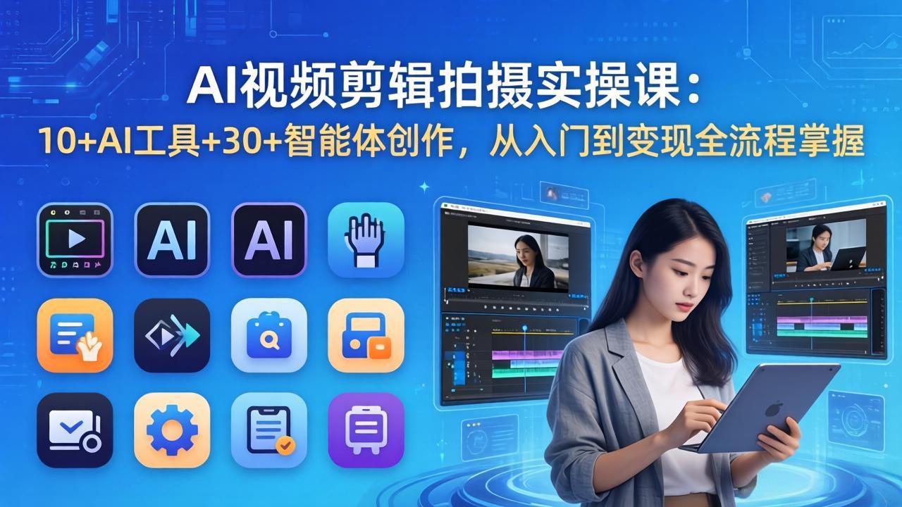 AI 视频剪辑拍摄实操课：10+AI工具+30+智能体创作，从入门到变现全流程掌握网创项目-知识付费-在线课程-自媒体创业-网络副业-优利资源优利资源网