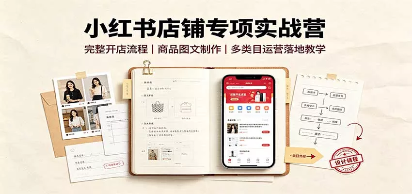 小红书店铺专项实战营：完整开店流程，商品图文制作，多类目运营落地教学网创项目-知识付费-在线课程-自媒体创业-网络副业-优利资源优利资源网