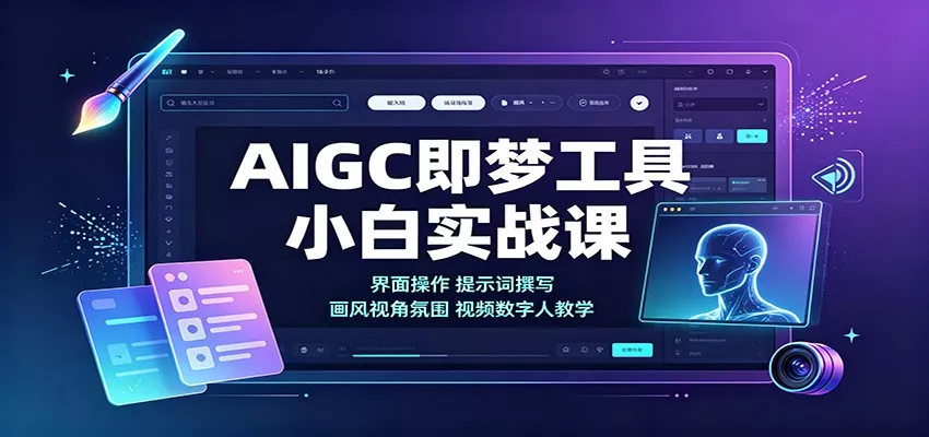 AIGC即梦工具小白实战课：界面操作，提示词撰写，画风视角氛围视频数字人教学网创项目-知识付费-在线课程-自媒体创业-网络副业-优利资源优利资源网