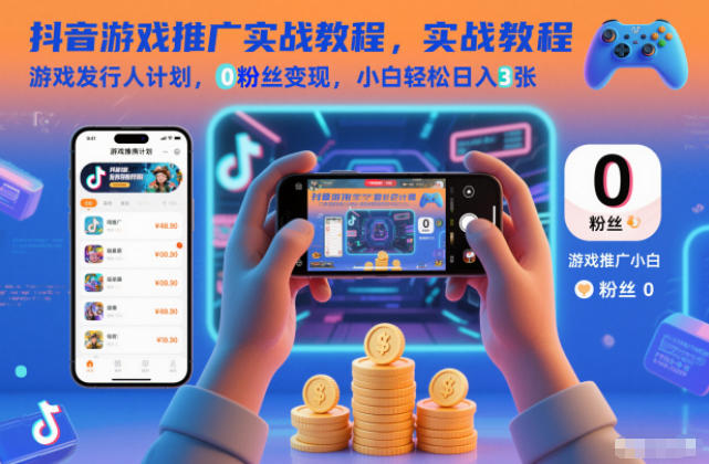 抖音游戏推广实战教程，游戏发行人计划，0粉丝变现，小白轻松日入3张网创项目-知识付费-在线课程-自媒体创业-网络副业-优利资源优利资源网