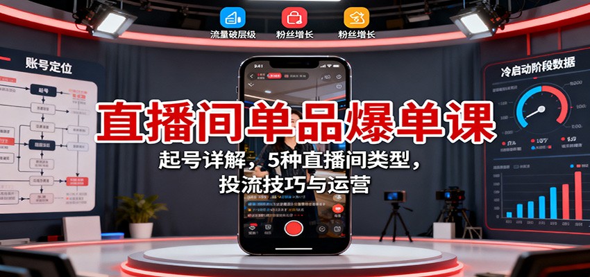 直播间单品爆单课：起号详解，5种直播间类型，投流技巧与运营网创项目-知识付费-在线课程-自媒体创业-网络副业-优利资源优利资源网