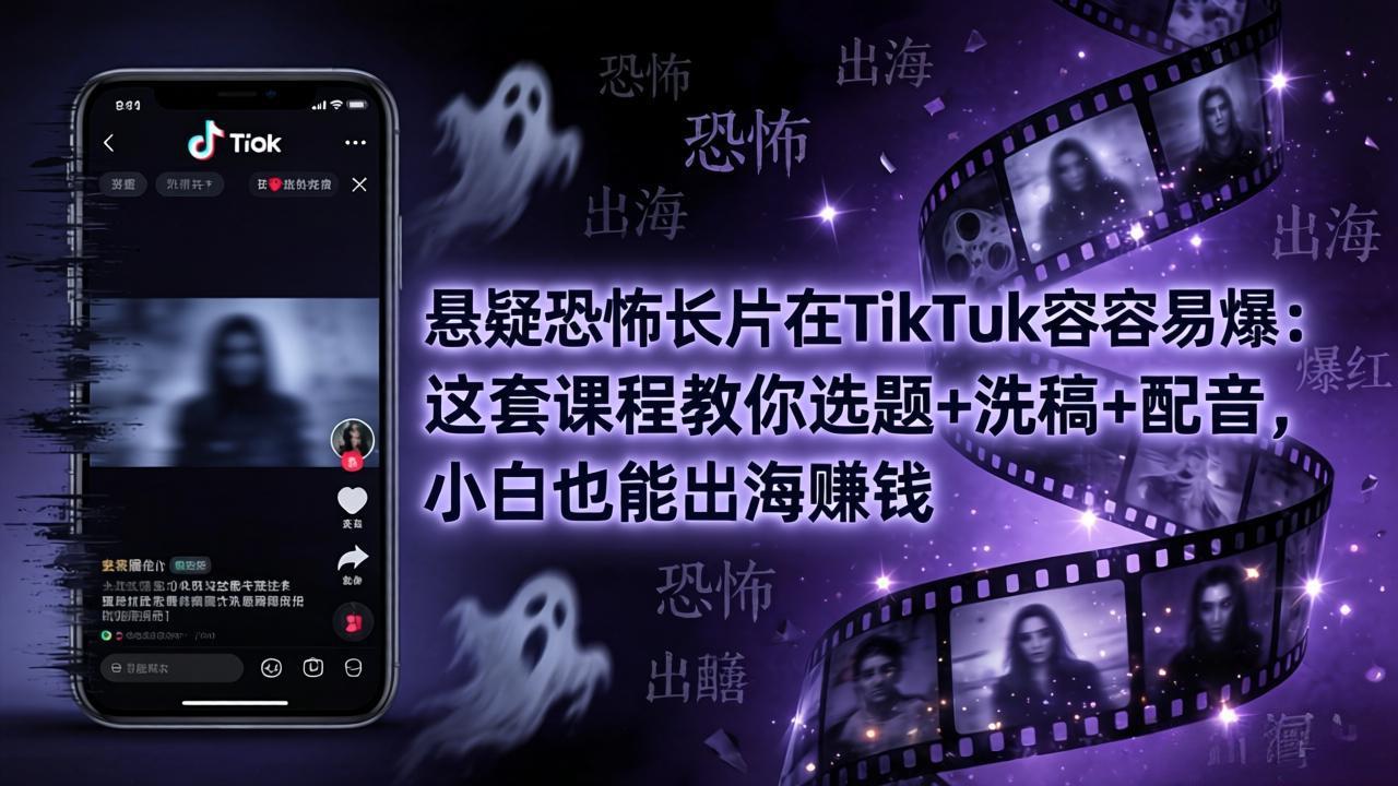 悬疑恐怖长片在TikTok最容易爆：这套课程教你选题+洗稿+配音，小白也能出海赚钱网创项目-知识付费-在线课程-自媒体创业-网络副业-优利资源优利资源网
