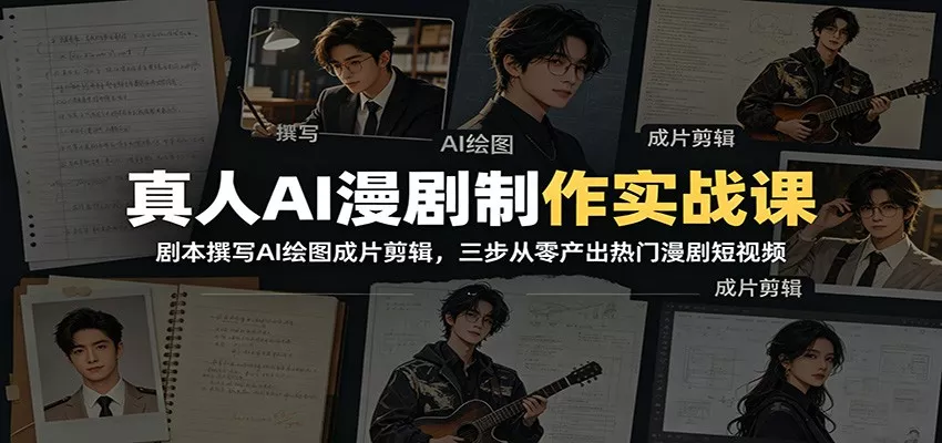真人AI漫剧制作实战课：剧本撰写AI绘图成片剪辑，三步从零产出热门漫剧短视频网创项目-知识付费-在线课程-自媒体创业-网络副业-优利资源优利资源网