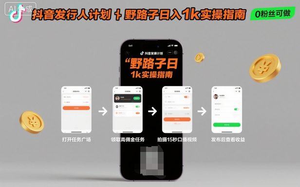 抖音发行人计划全新野路子玩法，随时随地，只要有手机，就能操作，日入1k+【揭秘】网创项目-知识付费-在线课程-自媒体创业-网络副业-优利资源优利资源网