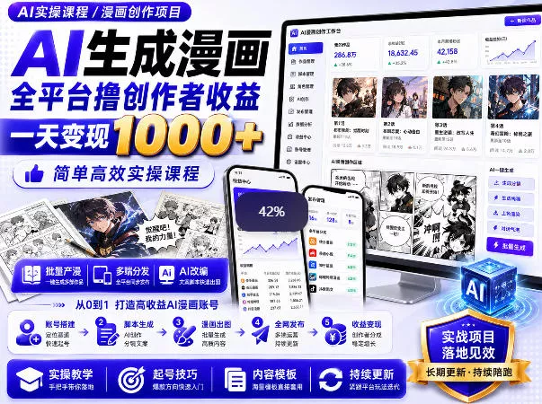 AI生成漫画全平台撸创作者收益内部课程，实操最高单日变现1k+网创项目-知识付费-在线课程-自媒体创业-网络副业-优利资源优利资源网