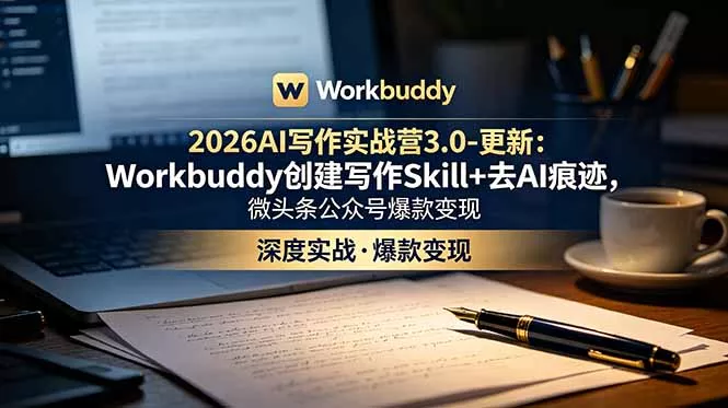 2026AI写作实战营3.0-更新：Workbuddy创建写作Skill+去AI痕迹，微头条公众号爆款变现网创项目-知识付费-在线课程-自媒体创业-网络副业-优利资源优利资源网