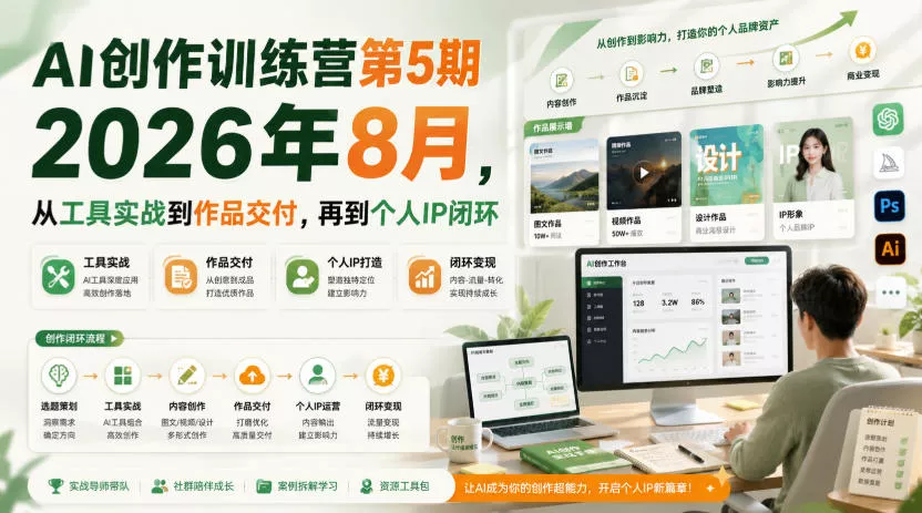 AI创作训练营第5期2026年8月，从工具实战到作品交付，再到个人IP闭环(更新0904)网创项目-知识付费-在线课程-自媒体创业-网络副业-优利资源优利资源网