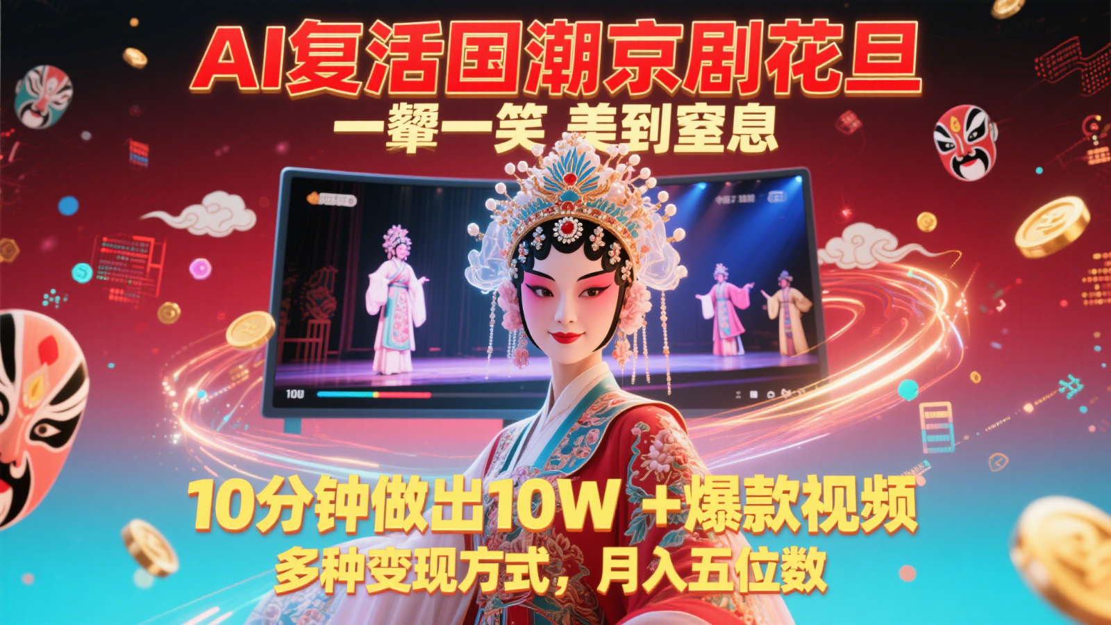 AI复活国潮京剧花旦，一颦一笑美到窒息，10分钟做出10W+爆款视频，多种变现方式，…网创项目-知识付费-在线课程-自媒体创业-网络副业-优利资源优利资源网