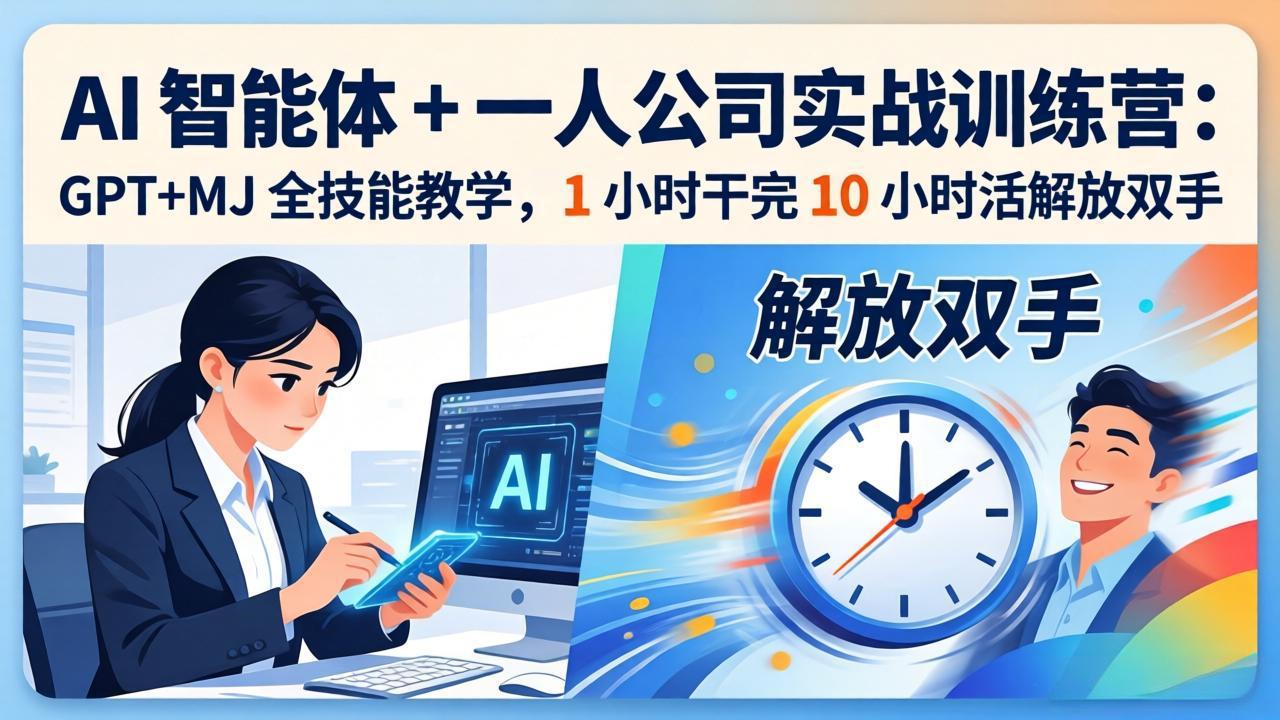 AI 智能体 + 一人公司实战训练营：GPT+MJ 全技能教学，1 小时干完 10 小时活解放双手网创项目-知识付费-在线课程-自媒体创业-网络副业-优利资源优利资源网