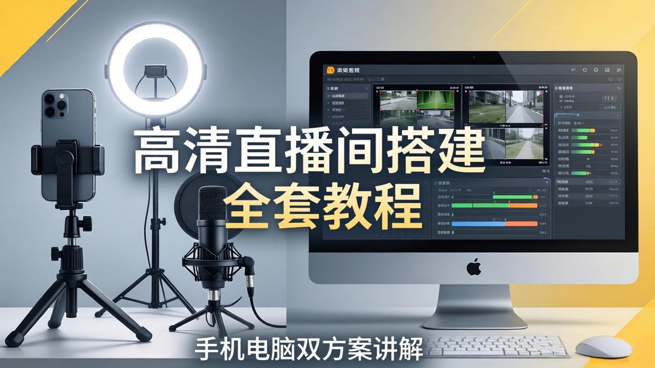 高清直播间搭建全套教程，手机电脑双方案讲解，设备选型调试多机位实操教学网创项目-知识付费-在线课程-自媒体创业-网络副业-优利资源优利资源网