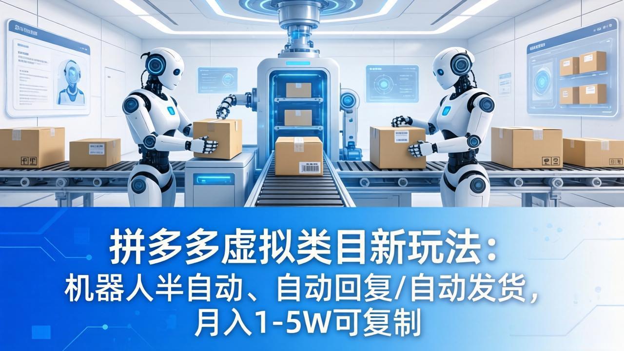 拼多多虚拟类目新玩法：机器人半自动、自动回复 /自动发货，月入 1-5W 可复制网创项目-知识付费-在线课程-自媒体创业-网络副业-优利资源优利资源网