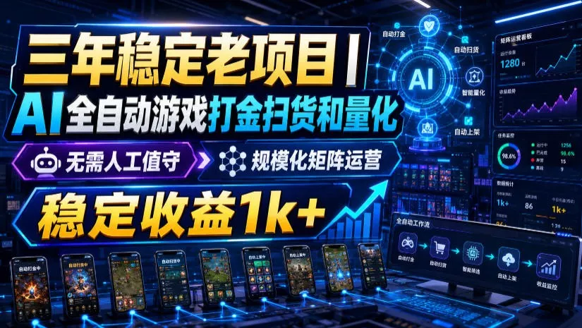 稳定三年的海外游戏全自动搬砖玩法，日入千元，无脑操作！网创项目-知识付费-在线课程-自媒体创业-网络副业-优利资源优利资源网