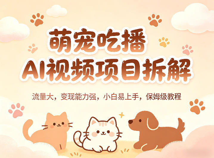 萌宠吃播AI视频项目拆解，流量大，变现能力强，小白易上手，保姆级教程网创项目-知识付费-在线课程-自媒体创业-网络副业-优利资源优利资源网