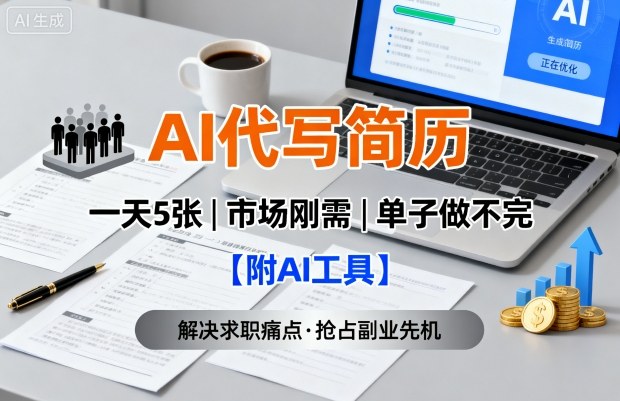 AI代写简历，一天5张，今年找工作难，市场刚需，单子做不完【附AI工具】网创项目-知识付费-在线课程-自媒体创业-网络副业-优利资源优利资源网