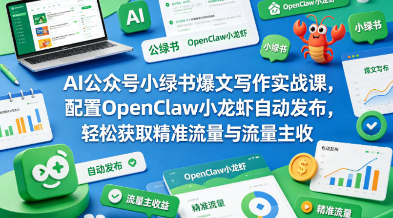 AI公众号小绿书爆文写作实战课，配置OpenClaw小龙虾自动发布，轻松获取精准流量与流量主收益网创项目-知识付费-在线课程-自媒体创业-网络副业-优利资源优利资源网