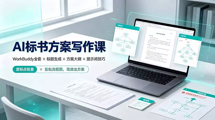 AI标书方案写作课：WorkBuddy全套×标题生成×方案大纲×提示词技巧×废标点检查×豆包流程图，高效出方案网创项目-知识付费-在线课程-自媒体创业-网络副业-优利资源优利资源网