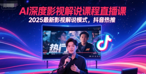 AI深度影视解说课程直播课，2025最新影视解说模式，抖音热推网创项目-知识付费-在线课程-自媒体创业-网络副业-优利资源优利资源网