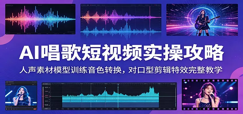 AI唱歌短视频实操攻略：人声素材模型训练音色转换，对口型剪辑特效完整教学网创项目-知识付费-在线课程-自媒体创业-网络副业-优利资源优利资源网