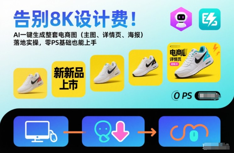 告别8K设计费！AI一键生成整套电商图(主图、详情页、海报)落地实操，零PS基础也能上手网创项目-知识付费-在线课程-自媒体创业-网络副业-优利资源优利资源网